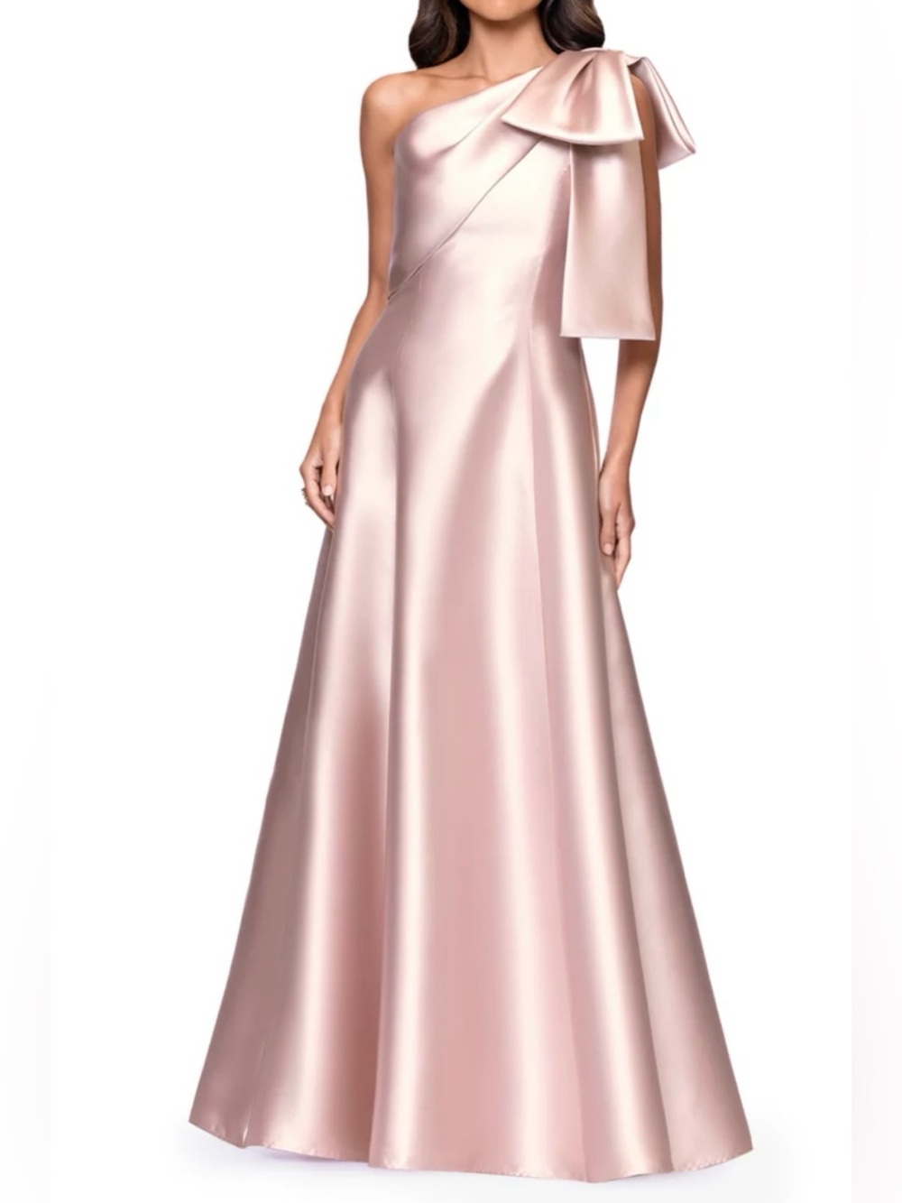 Betsy & Adam Women's One Bow Shoulder Mikado A-Line Gown